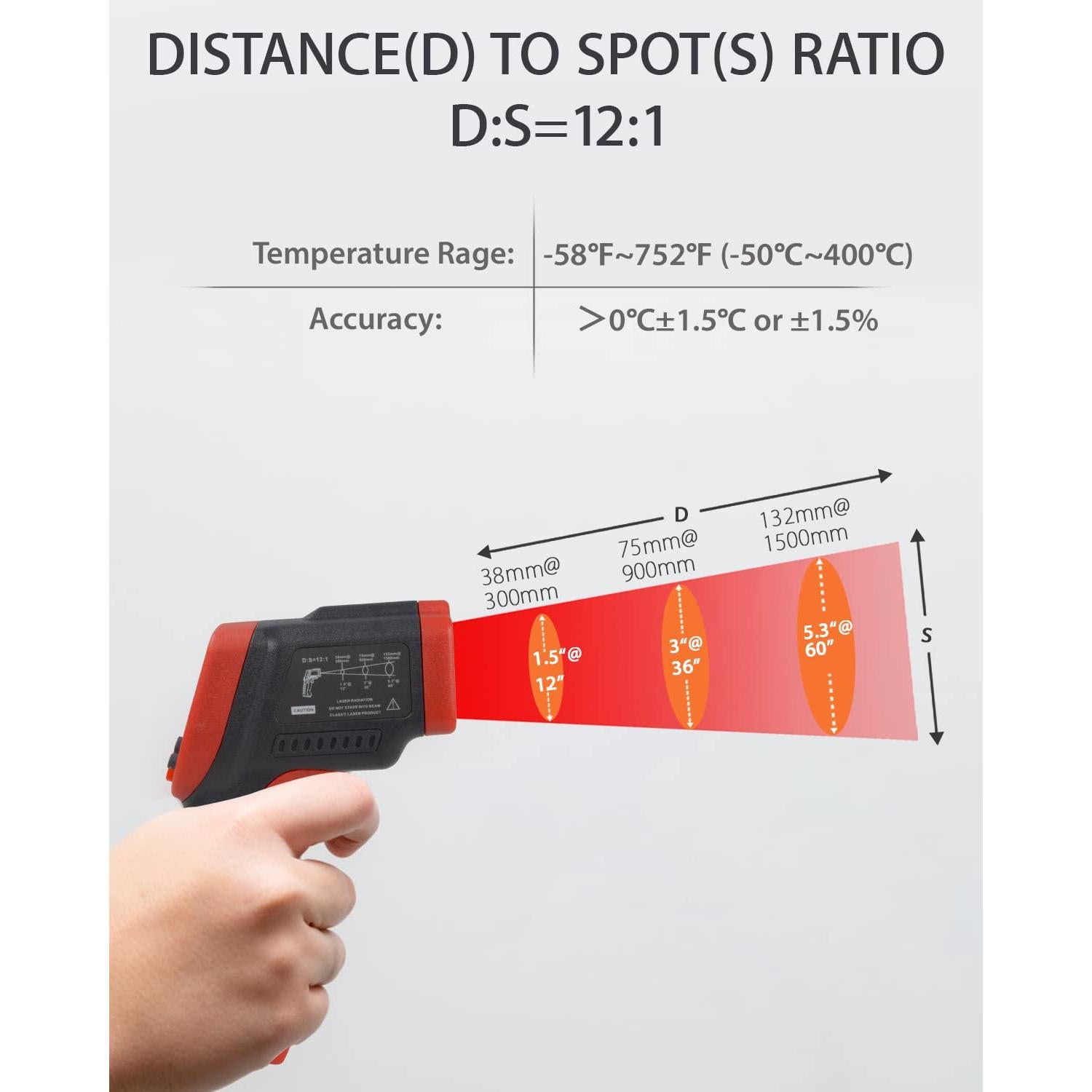 Termómetro Infrarrojo Wintact WT550 Digital Sin Contacto -50°C a 550°C