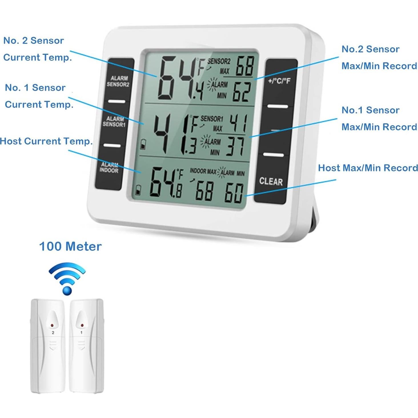 Termómetro Digital para Refrigerador Eboxer con Alarma y 2 Sensores