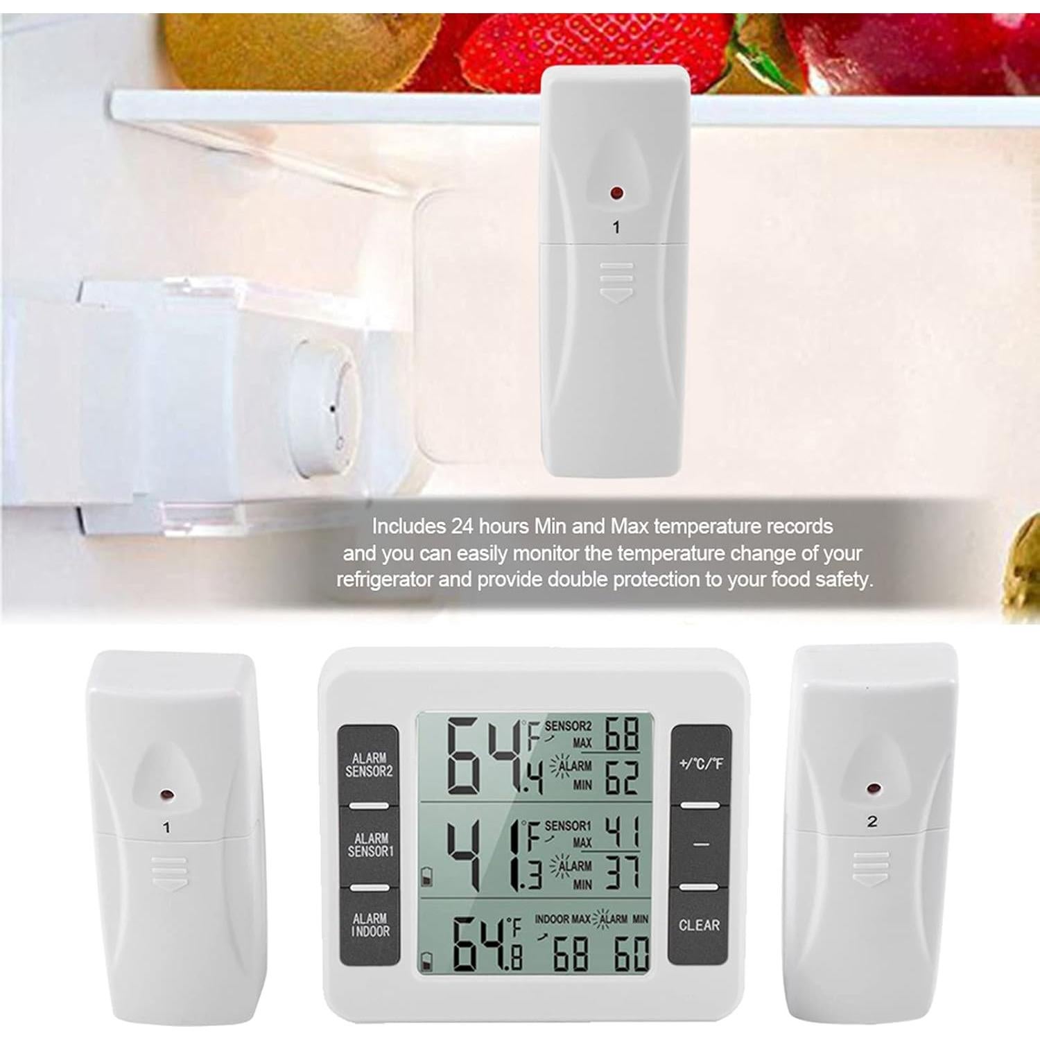 Termómetro Digital para Refrigerador Eboxer con Alarma y 2 Sensores