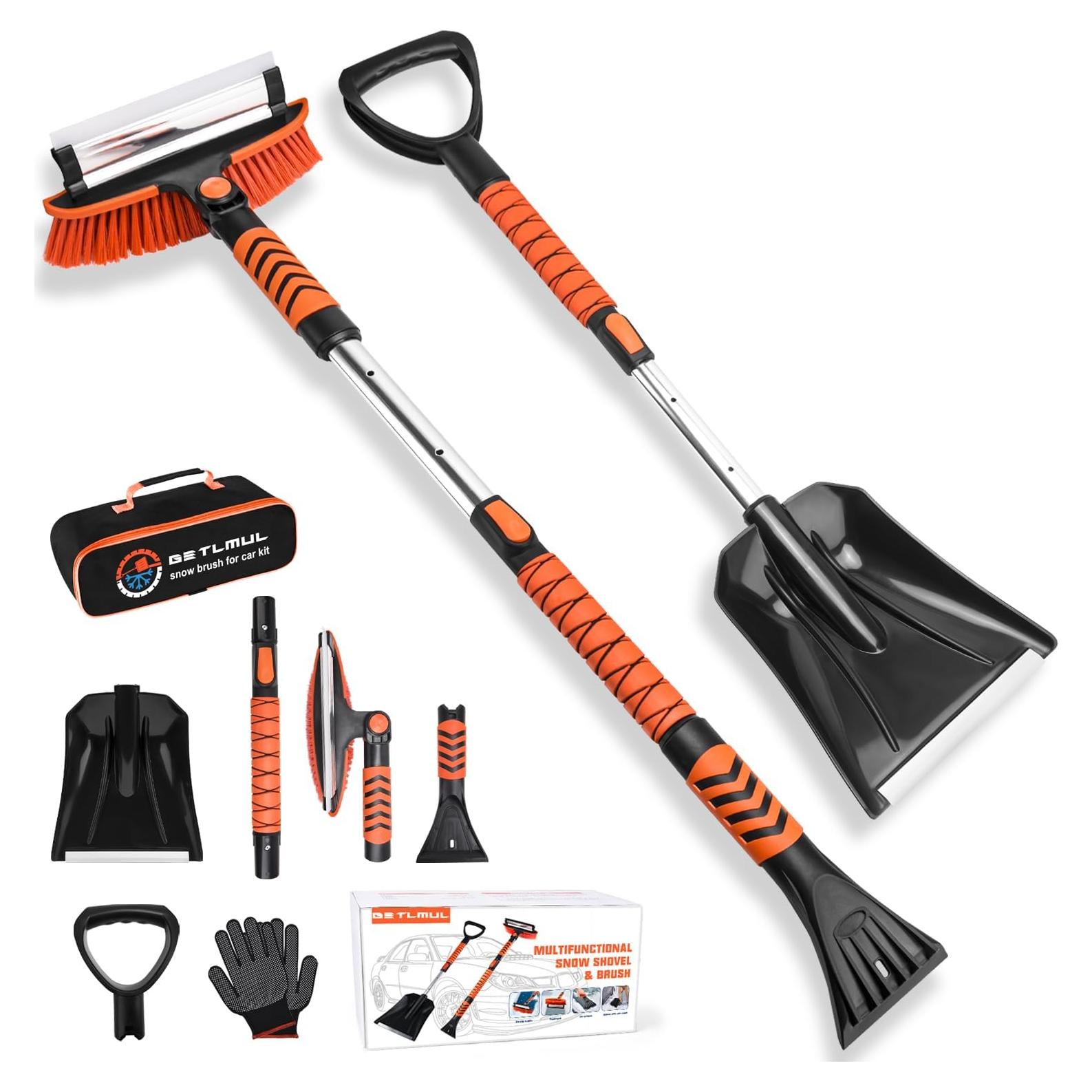 Kit de Cepillo de Nieve y Pala GETLMUL 4 en 1 Extensible