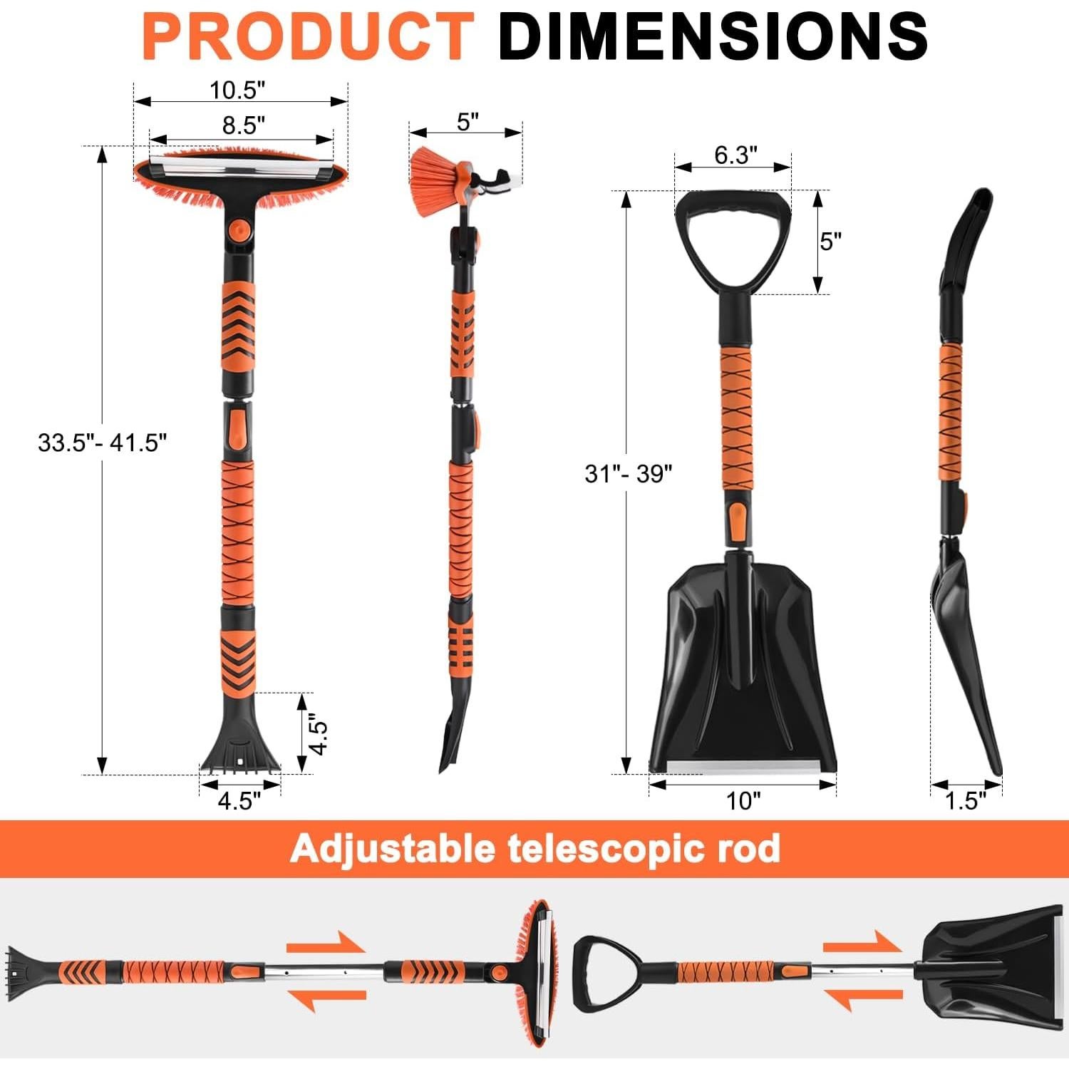 Kit de Cepillo de Nieve y Pala GETLMUL 4 en 1 Extensible