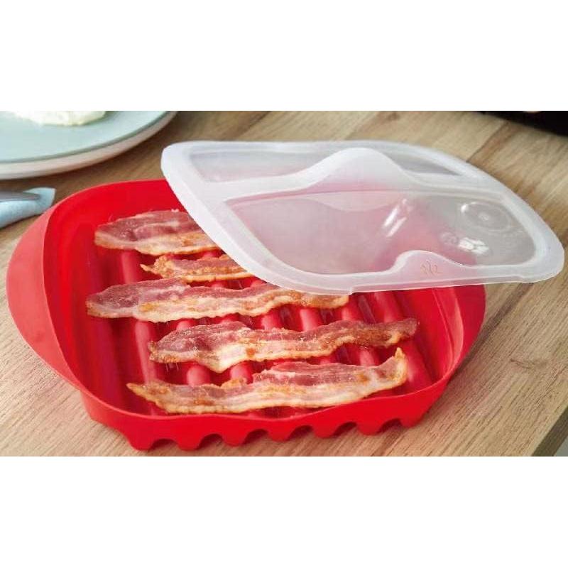 Bandeja para Bacon en Microondas Newkaijian con Tapa Antisalpicaduras