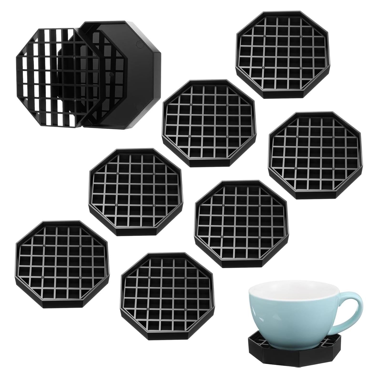 8 Bandejas de Goteo Octagonales MBAIYO 10.4cm Plástico Negro