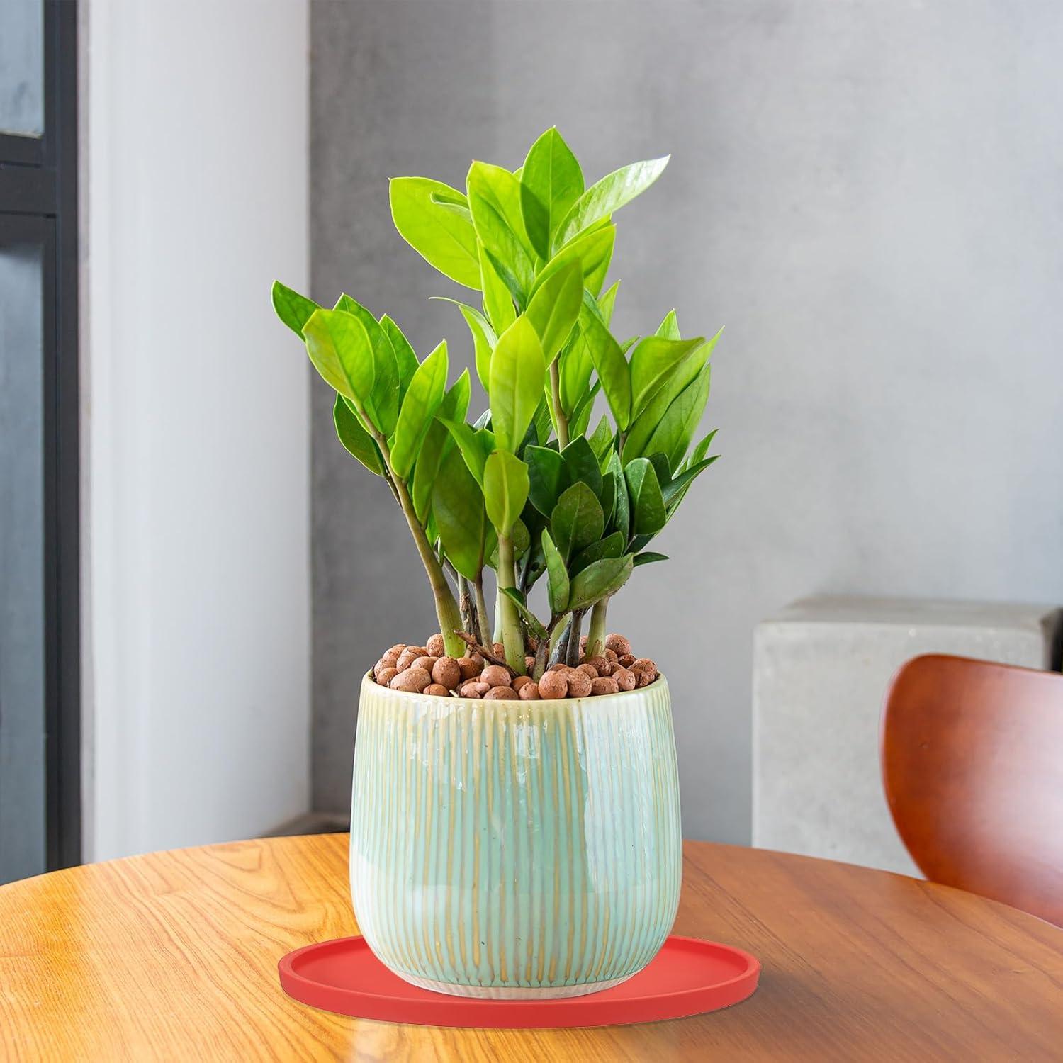 Plato de Cerámica Redondo PATIKIL 26 cm Negro para Plantas