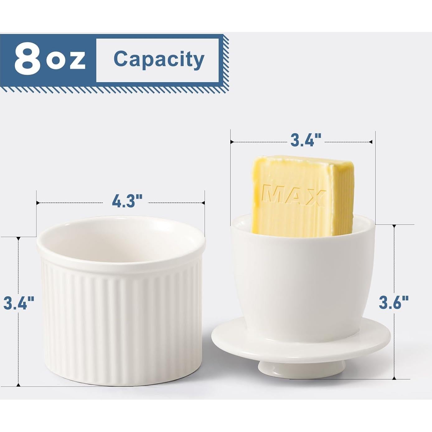 Crock de Mantequilla Cerámica Blanco 226.8g con Sello de Agua