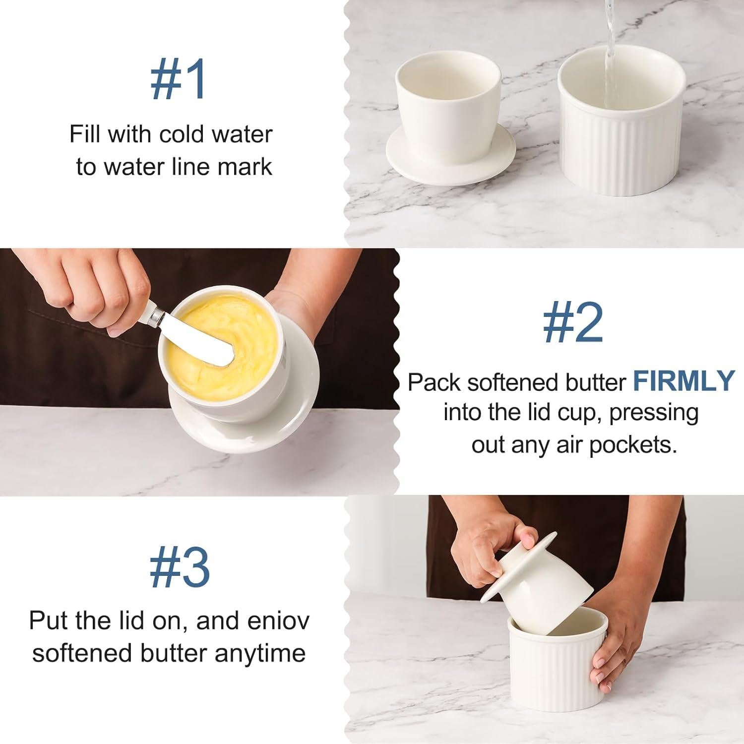 Crock de Mantequilla Cerámica Blanco 226.8g con Sello de Agua