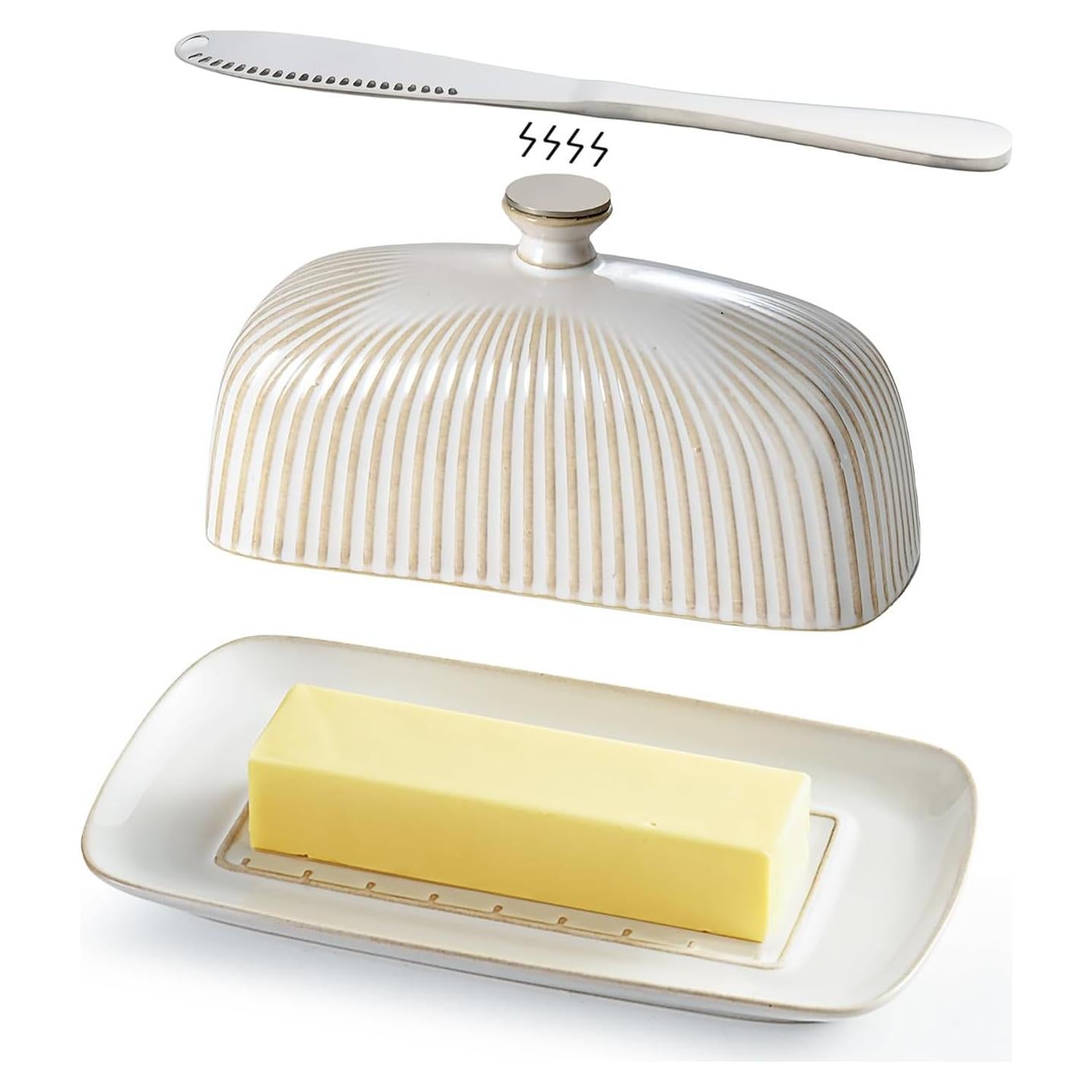 Plato de Mantequilla Cerámica Getstar con Tapa y Cuchillo 20.3 cm