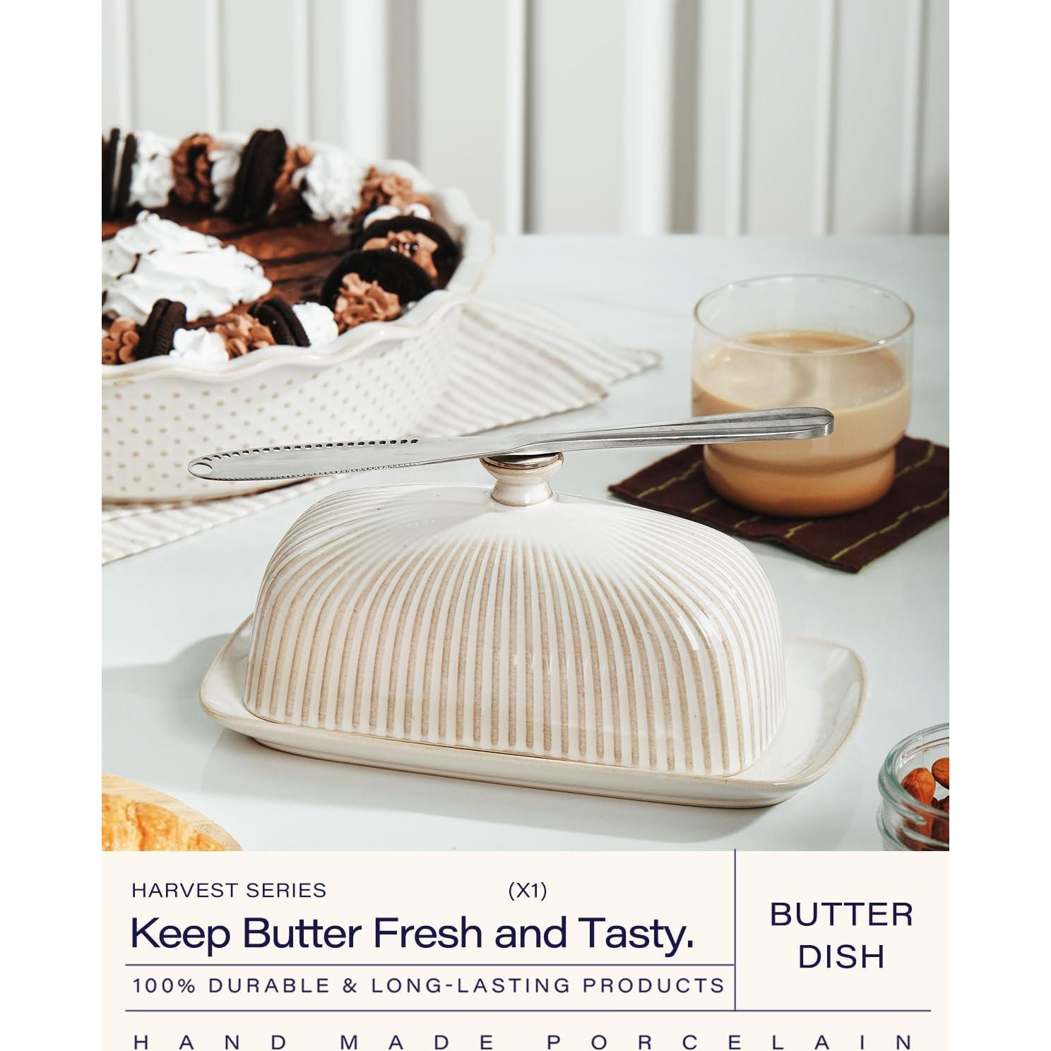 Plato de Mantequilla Cerámica Getstar con Tapa y Cuchillo 20.3 cm