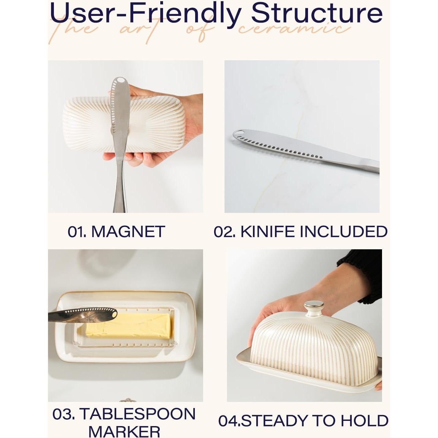 Plato de Mantequilla Cerámica Getstar con Tapa y Cuchillo 20.3 cm