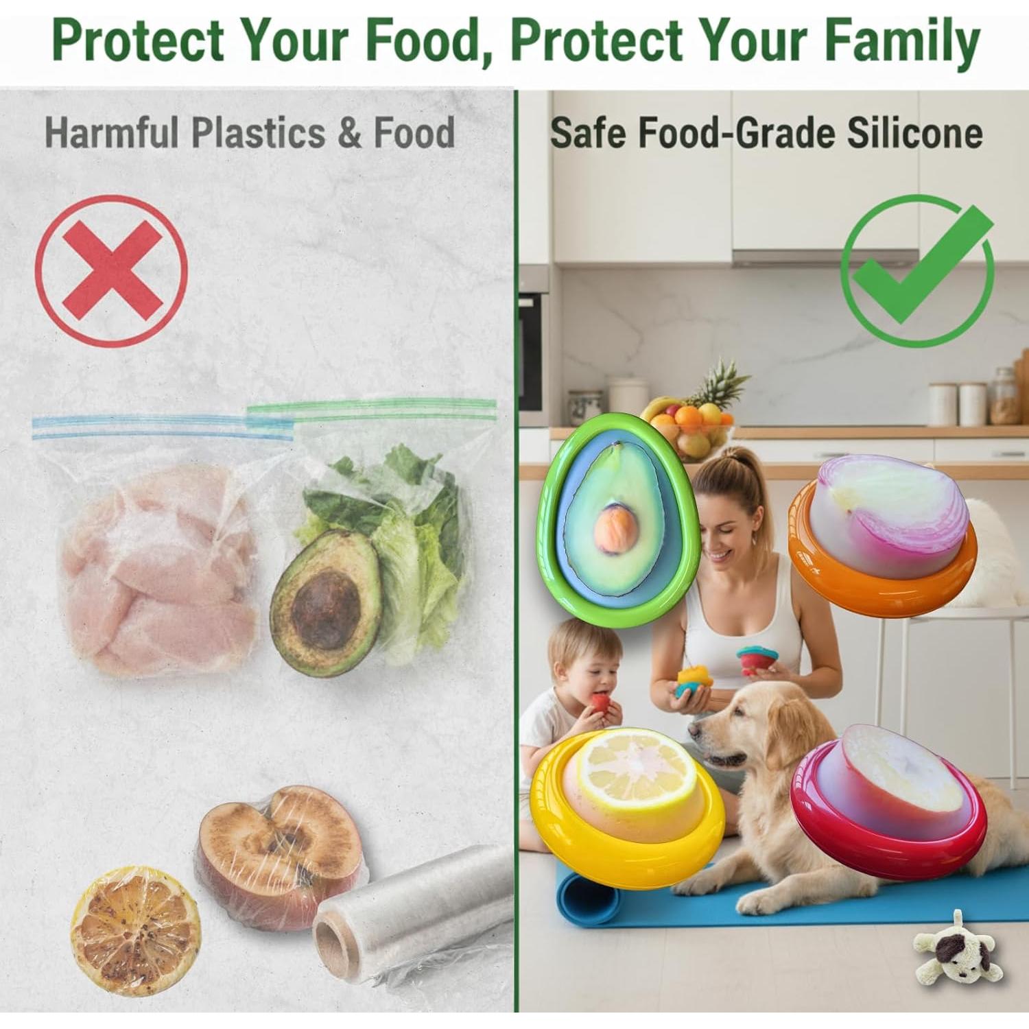 Juego de 4 Huggers de Silicona Reutilizables para Alimentos