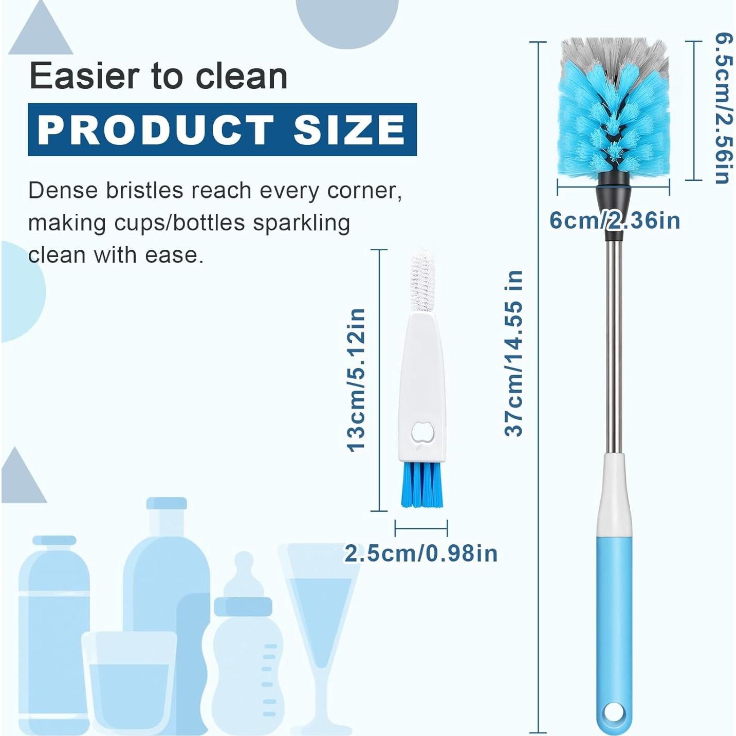 Cepillo de Botellas 2-en-1 AIOUIERSCN Mango Largo 37 cm