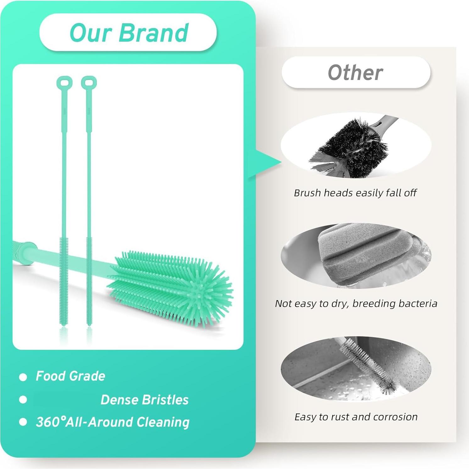 Juego de Cepillos de Silicona WQSS AOEIU para Botellas y Pajitas