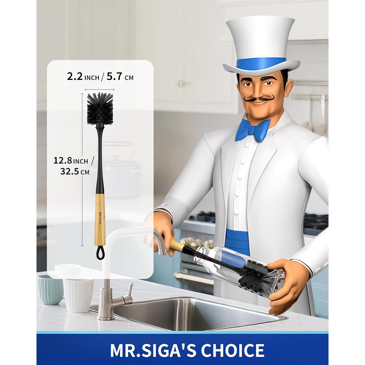 Cepillo para Botellas MR.SIGA 32.5 cm Mango Largo 2 Piezas