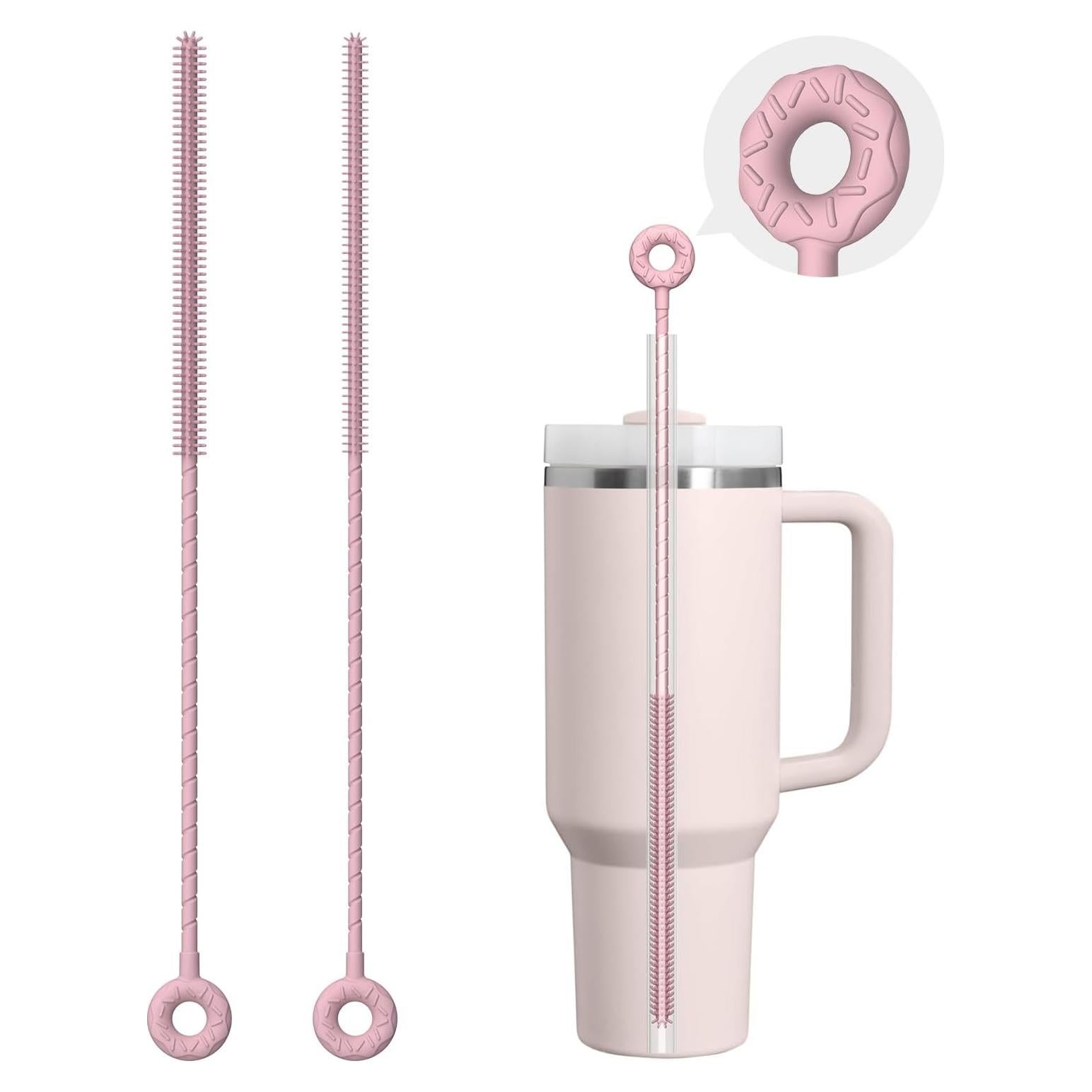 Cepillo Limpiador de Pajitas VOGOGE 2 Pcs Silicona Rosa 6mm 9mm