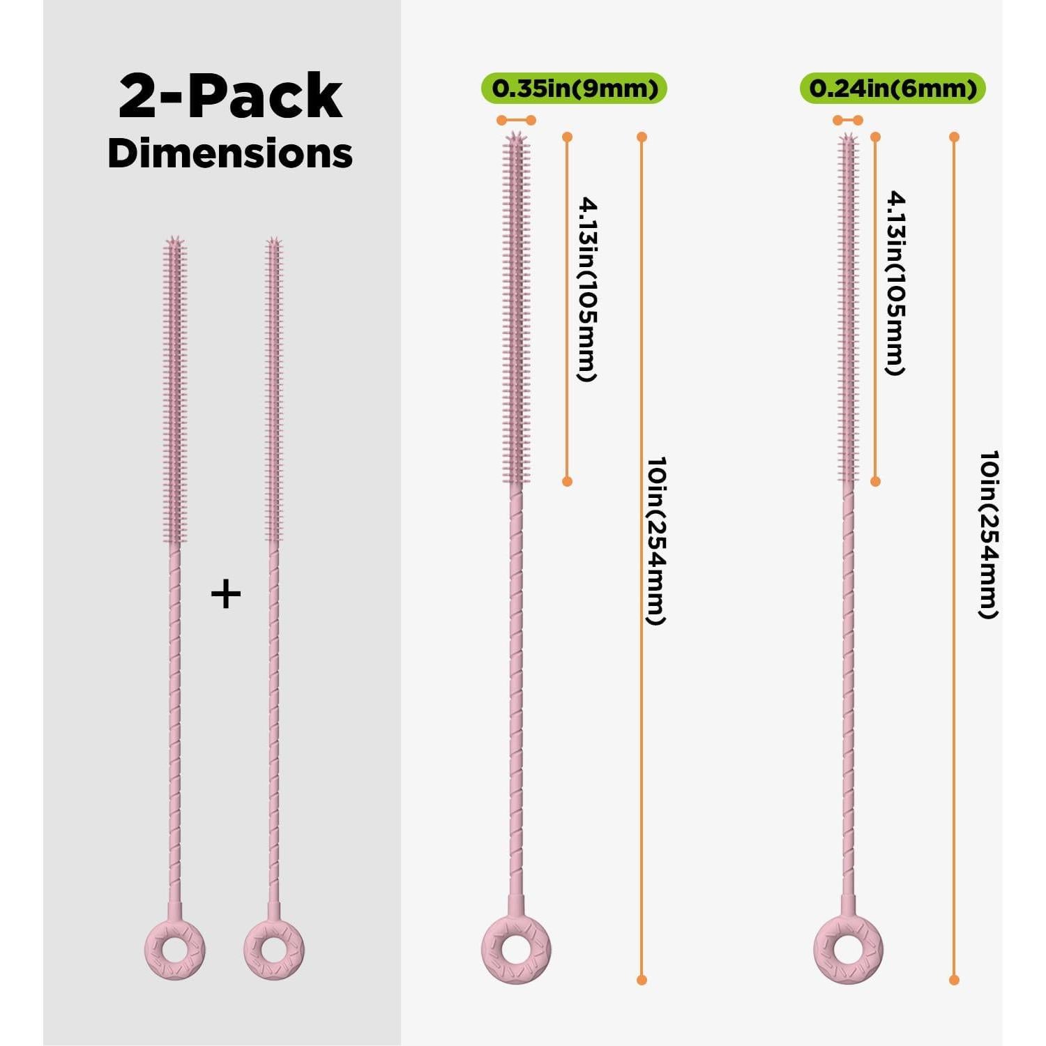 Cepillo Limpiador de Pajitas VOGOGE 2 Pcs Silicona Rosa 6mm 9mm