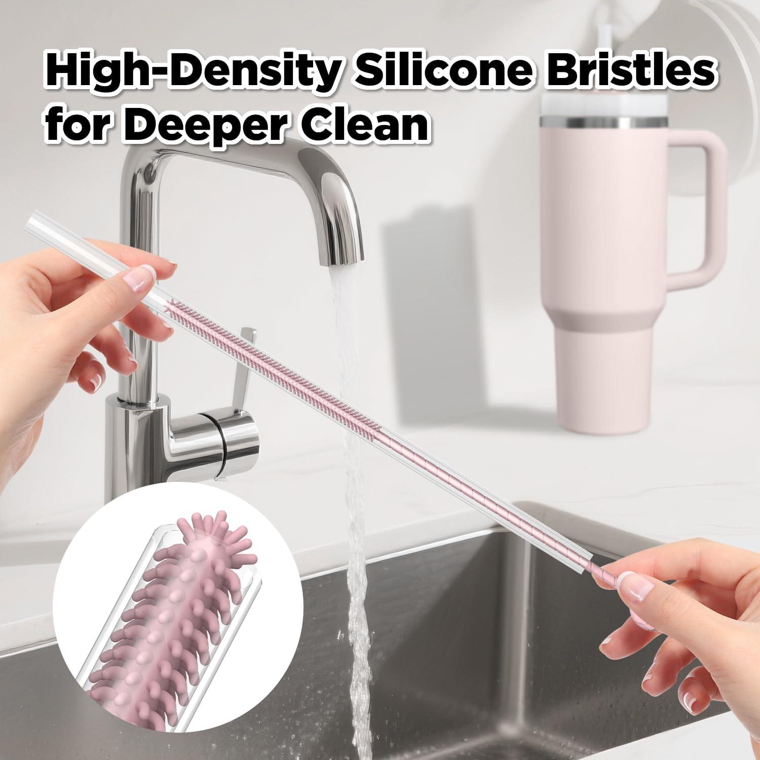 Cepillo Limpiador de Pajitas VOGOGE 2 Pcs Silicona Rosa 6mm 9mm