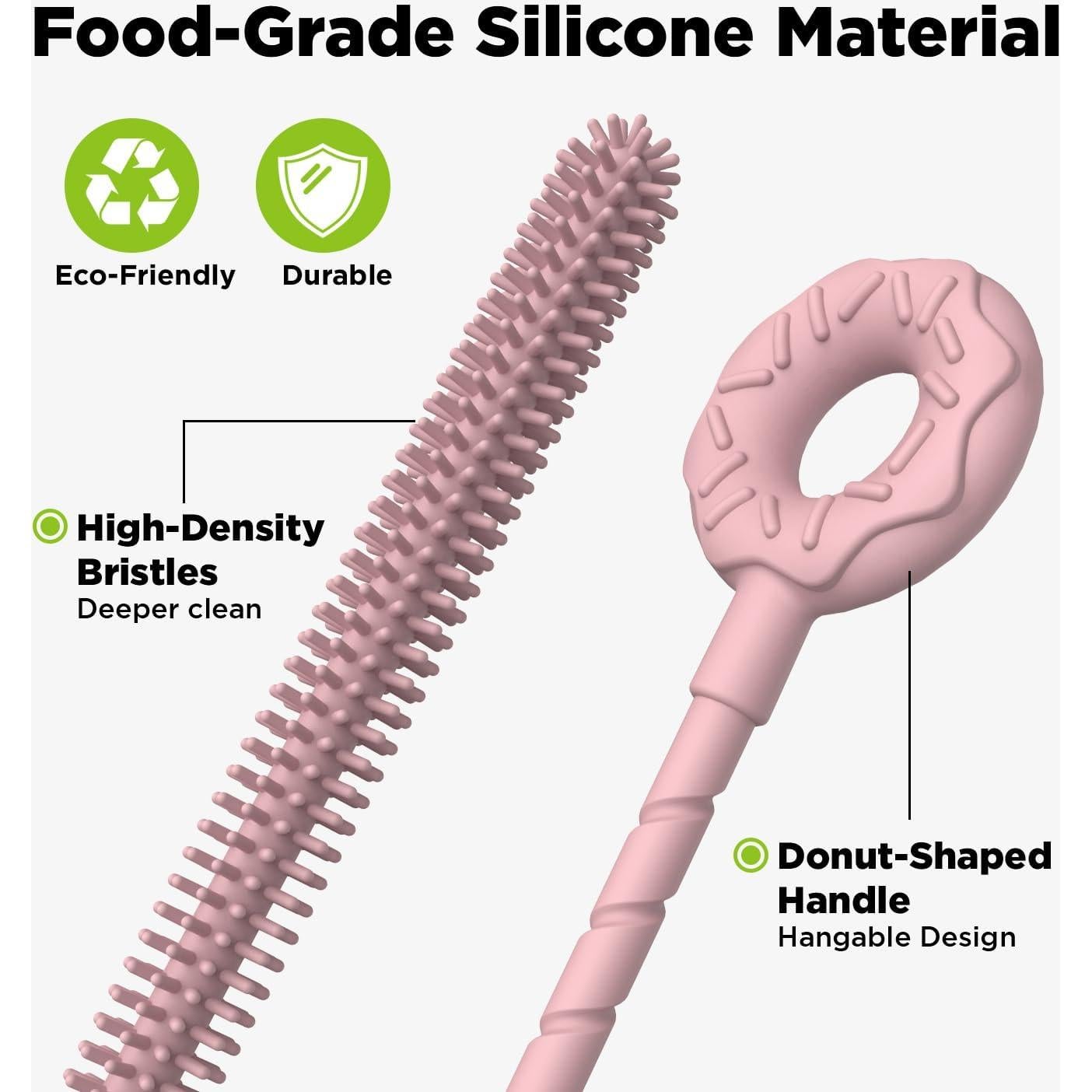 Cepillo Limpiador de Pajitas VOGOGE 2 Pcs Silicona Rosa 6mm 9mm