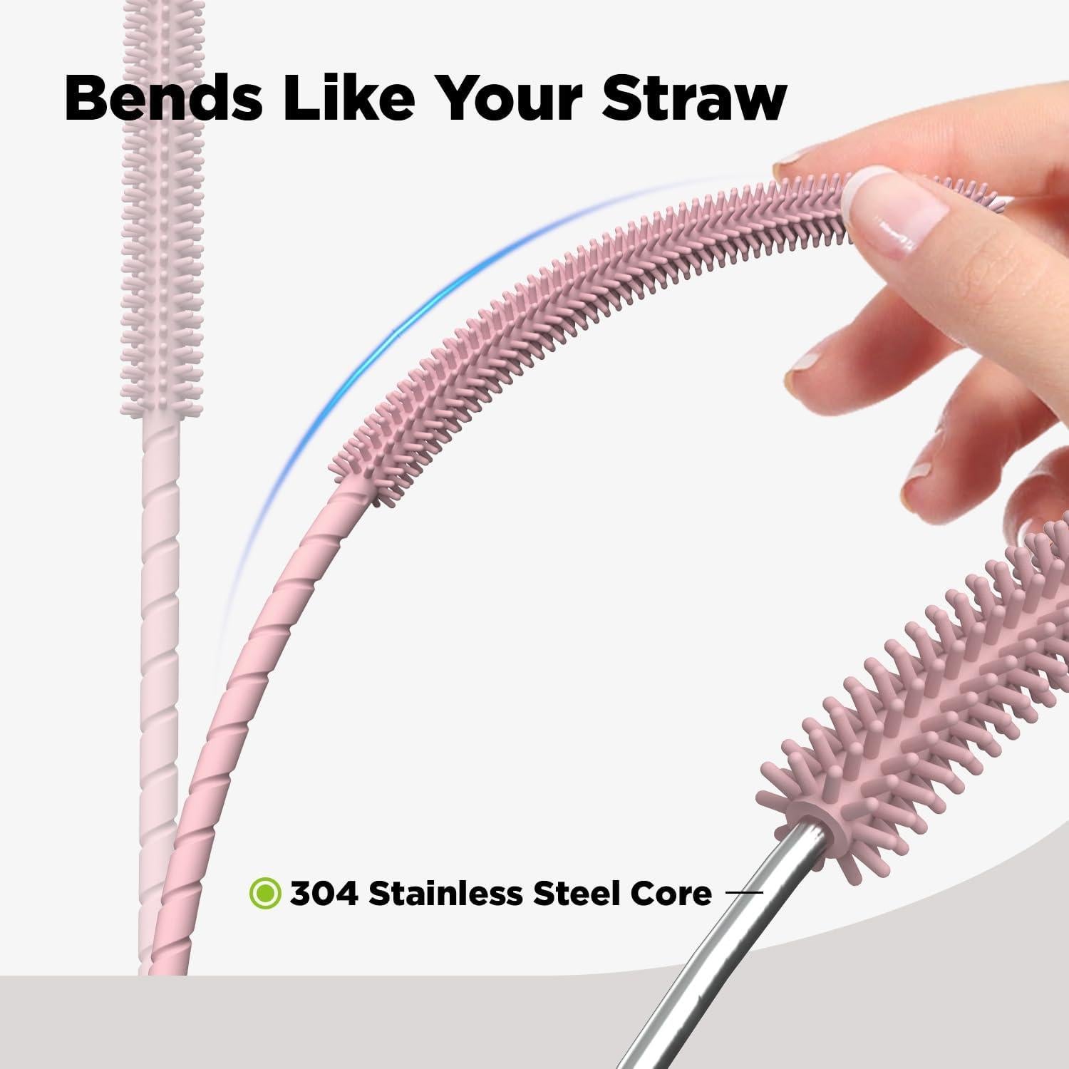 Cepillo Limpiador de Pajitas VOGOGE 2 Pcs Silicona Rosa 6mm 9mm