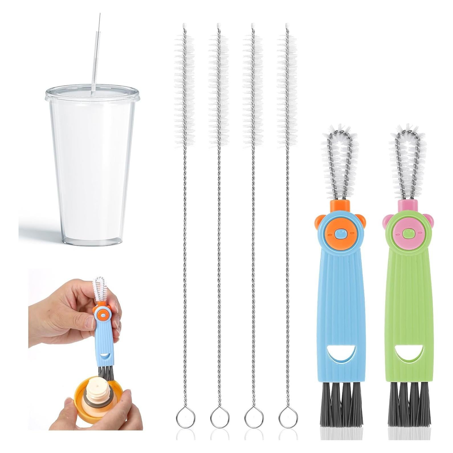 Ouligay Kit de 6 Cepillos Limpiadores de Pajitas 17 cm y Tapas