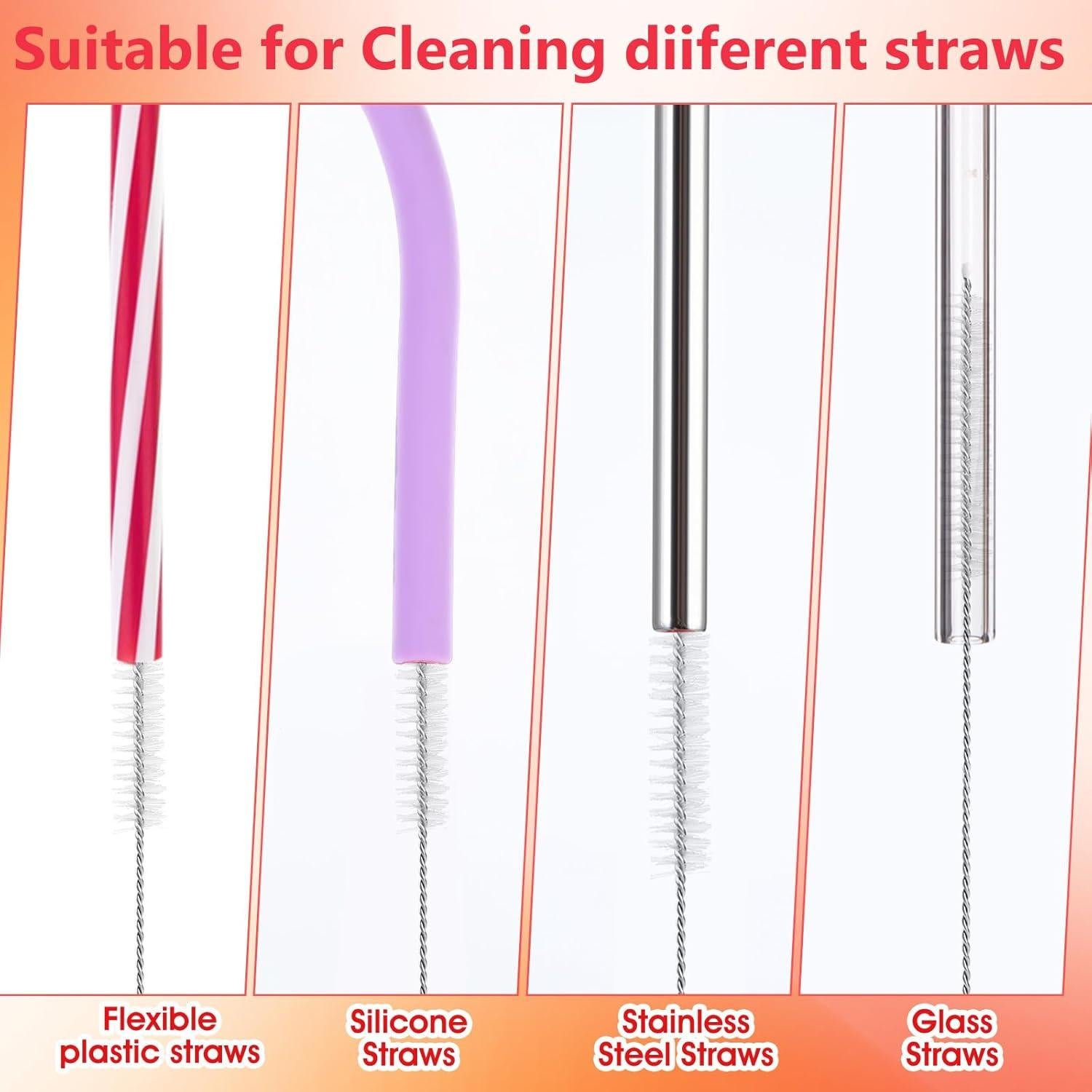 Ouligay Kit de 6 Cepillos Limpiadores de Pajitas 17 cm y Tapas