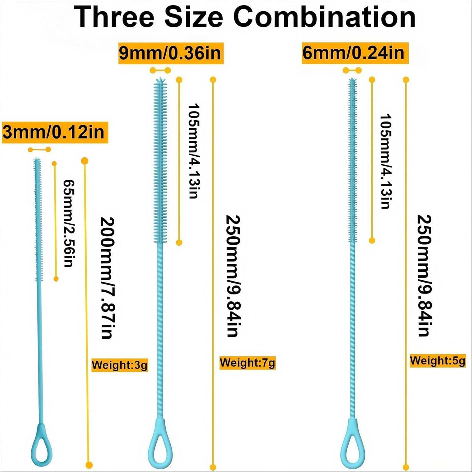 Juego de 3 cepillos limpiadores de pajitas HXHKH - Silicona 3-9 mm