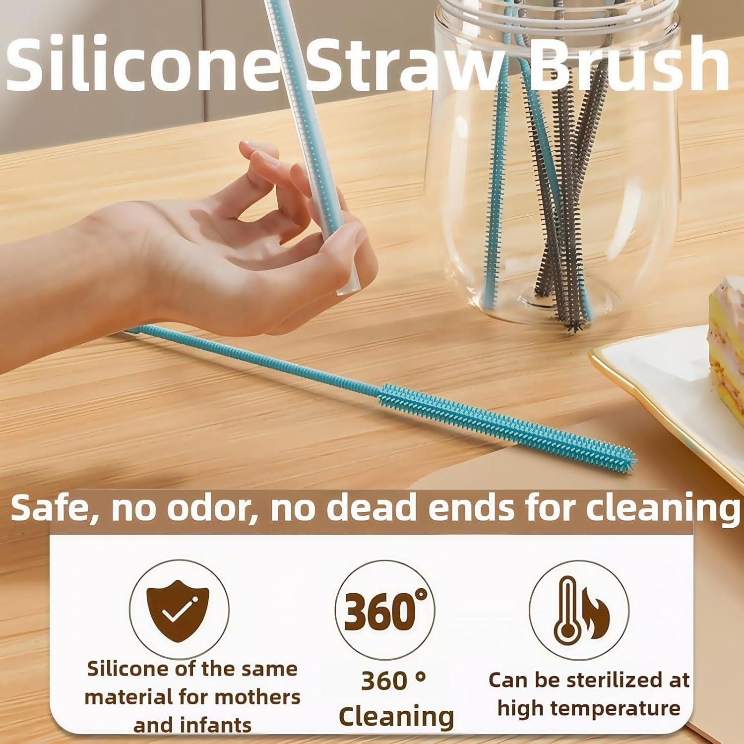 Juego de 3 cepillos limpiadores de pajitas HXHKH - Silicona 3-9 mm