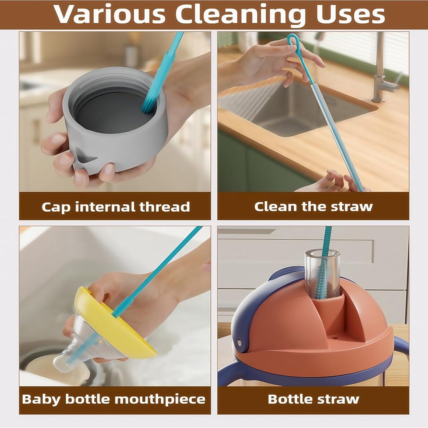 Juego de 3 cepillos limpiadores de pajitas HXHKH - Silicona 3-9 mm