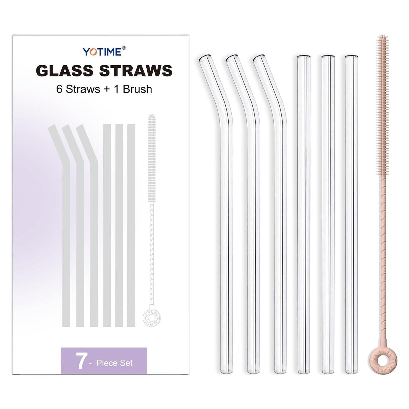 Juego de 6 Pajitas de Vidrio Reutilizables YOTIME con Cepillo
