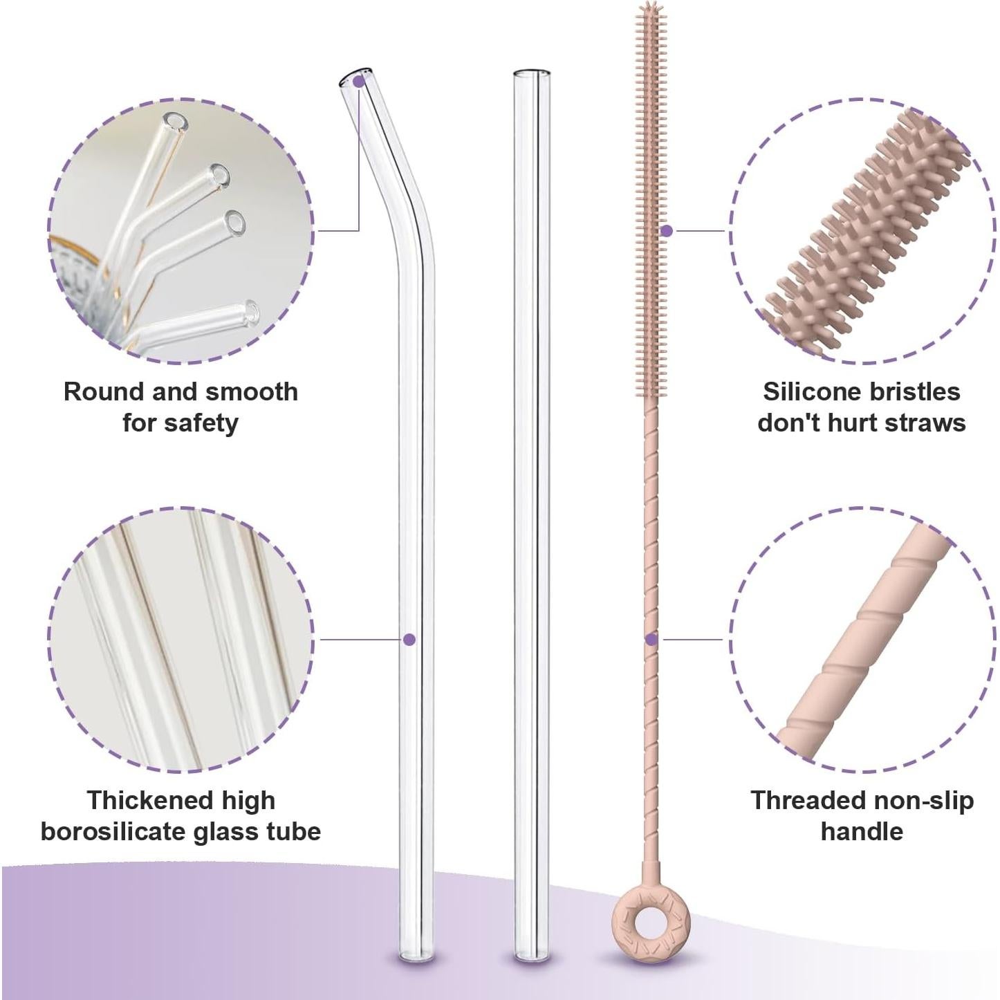 Juego de 6 Pajitas de Vidrio Reutilizables YOTIME con Cepillo