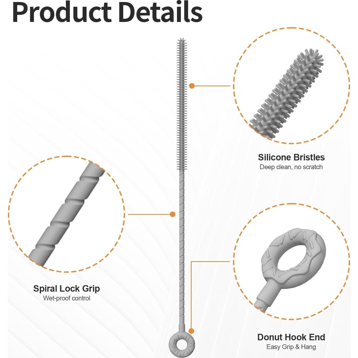 Juego de 2 Cepillos Limpiadores de Pajitas se7en Gris