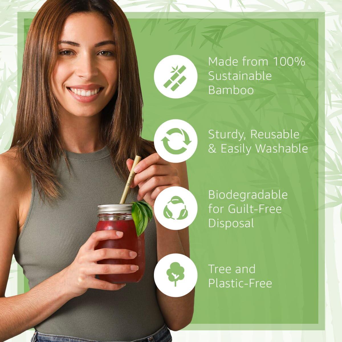 Pajitas de Bambú Jenvita 20 cm - Biodegradables y Reutilizables