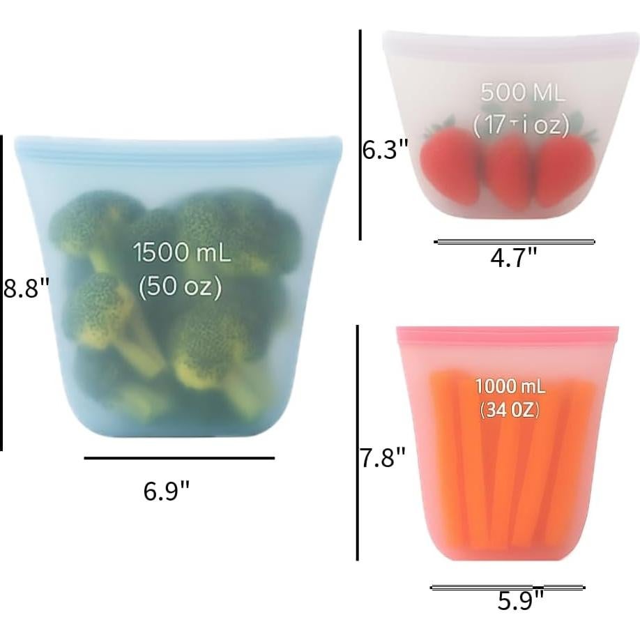 Set de 3 Bolsas de Almacenamiento de Silicona Genérico 502ml