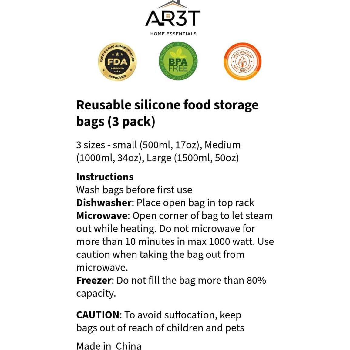 Set de 3 Bolsas de Almacenamiento de Silicona Genérico 502ml