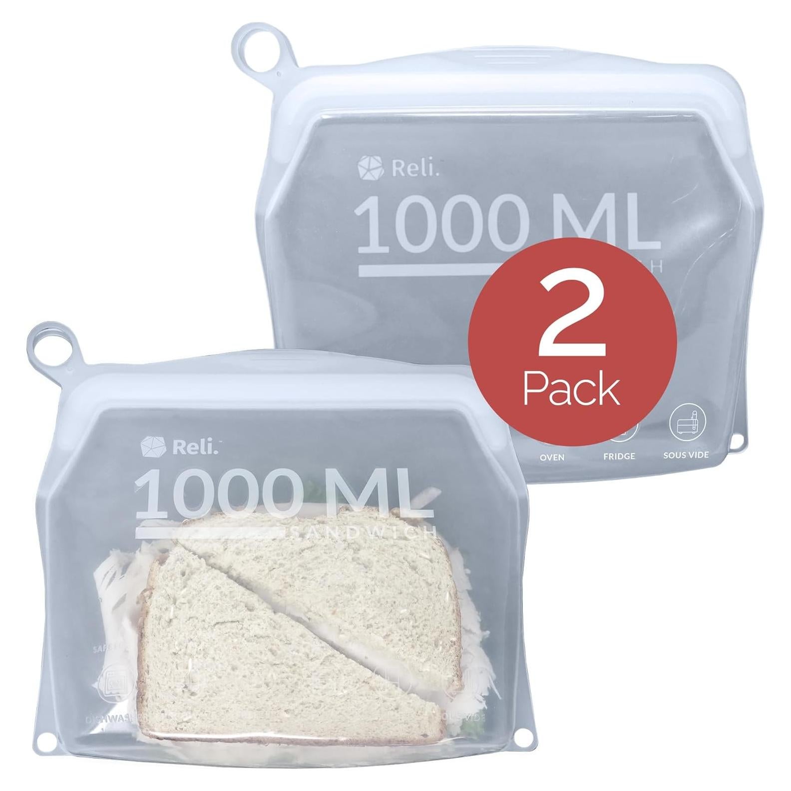 Bolsas de Silicona Reutilizables Reli. 1000ml, 2 Paquete, Transparente