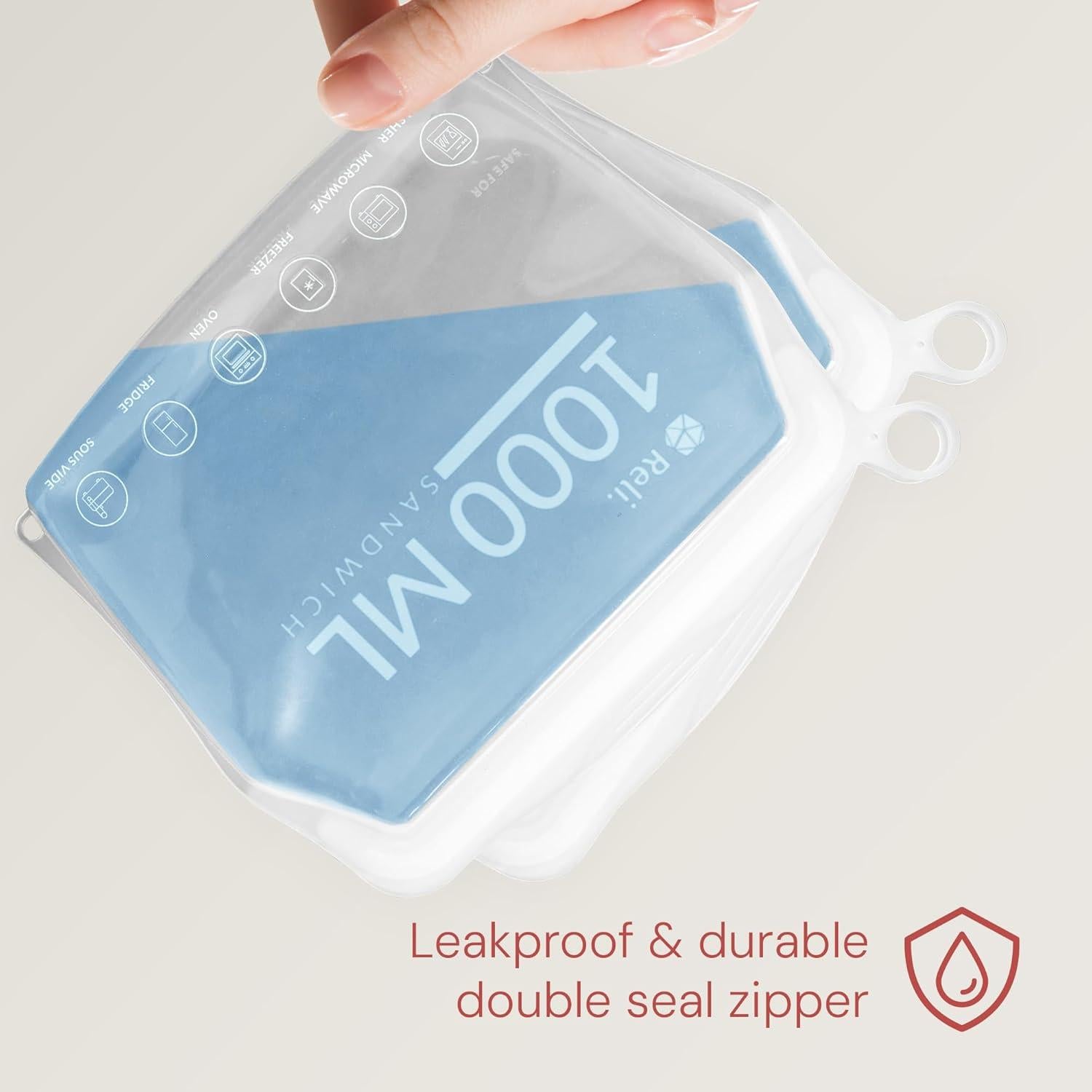Bolsas de Silicona Reutilizables Reli. 1000ml, 2 Paquete, Transparente