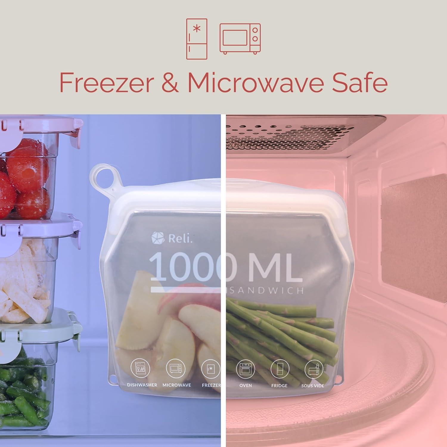 Bolsas de Silicona Reutilizables Reli. 1000ml, 2 Paquete, Transparente