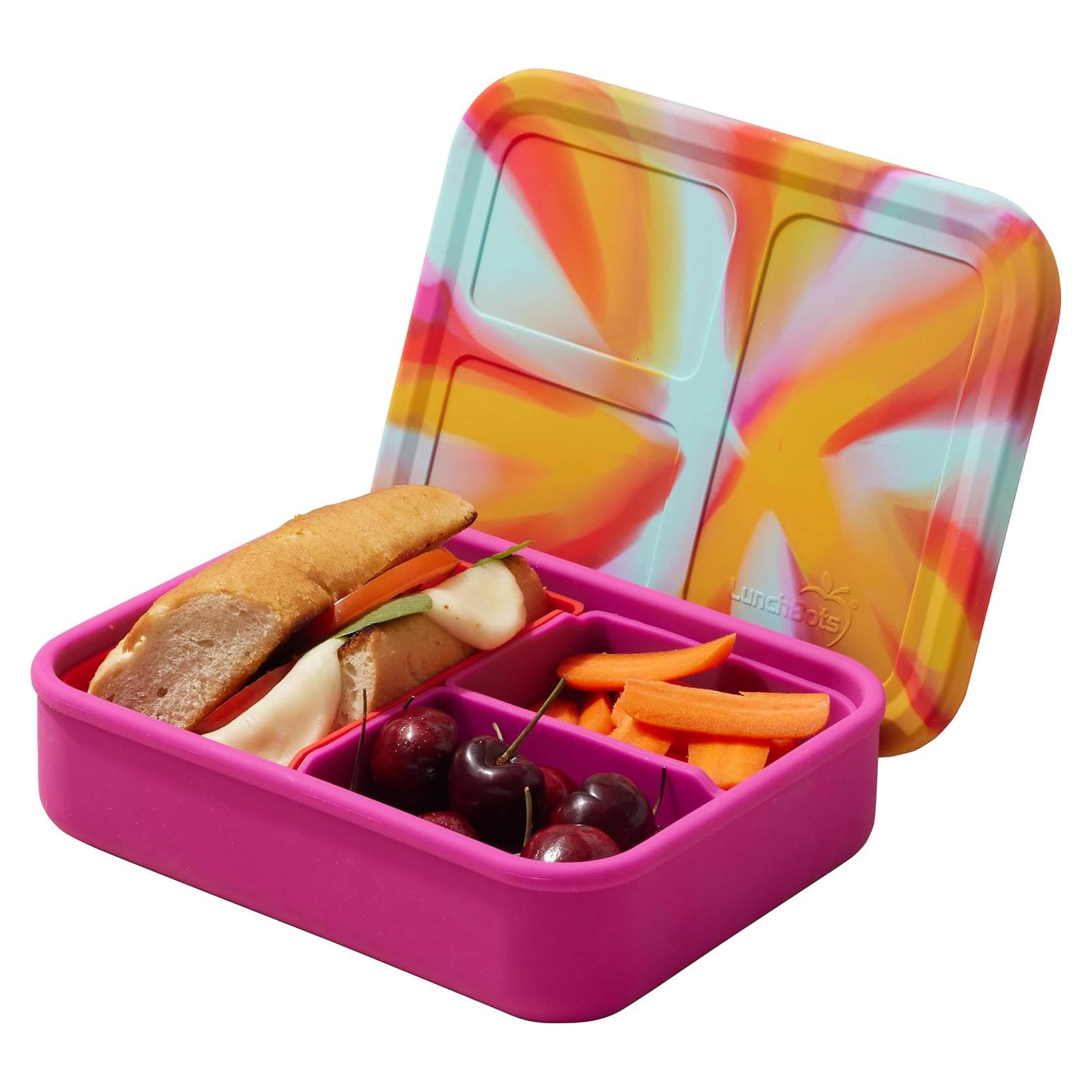 LunchBots Build -a- Bento Lunch Box, Silicone Bento Box for Kids, Multi-Compartment Lunch Container, Oven & Dishwasher Safe, BPA Free, 32 oz - Tie Dye Pink
