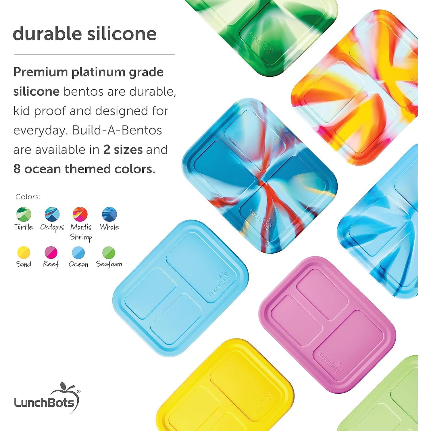 LunchBots Build -a- Bento Lunch Box, Silicone Bento Box for Kids, Multi-Compartment Lunch Container, Oven & Dishwasher Safe, BPA Free, 32 oz - Tie Dye Pink