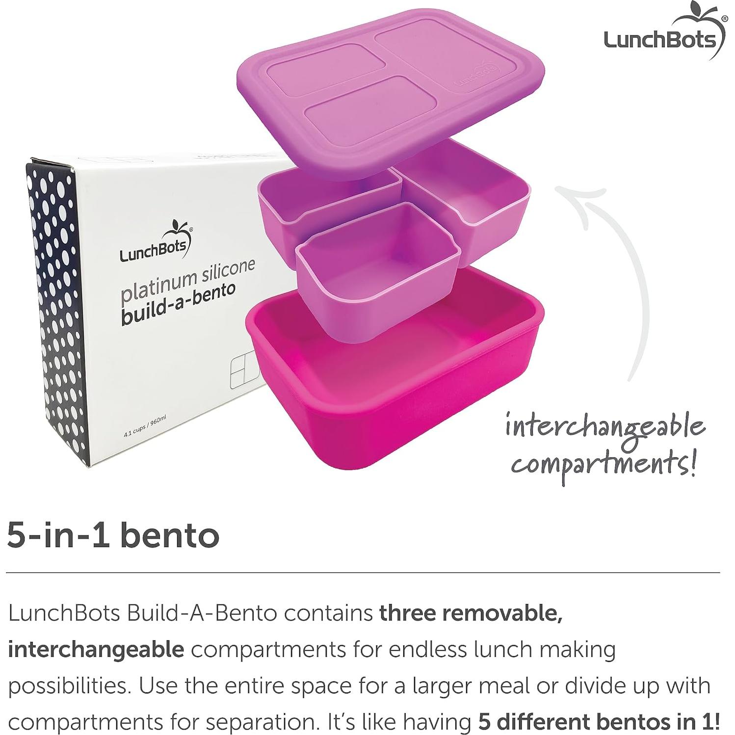 LunchBots Build -a- Bento Lunch Box, Silicone Bento Box for Kids, Multi-Compartment Lunch Container, Oven & Dishwasher Safe, BPA Free, 32 oz - Tie Dye Pink