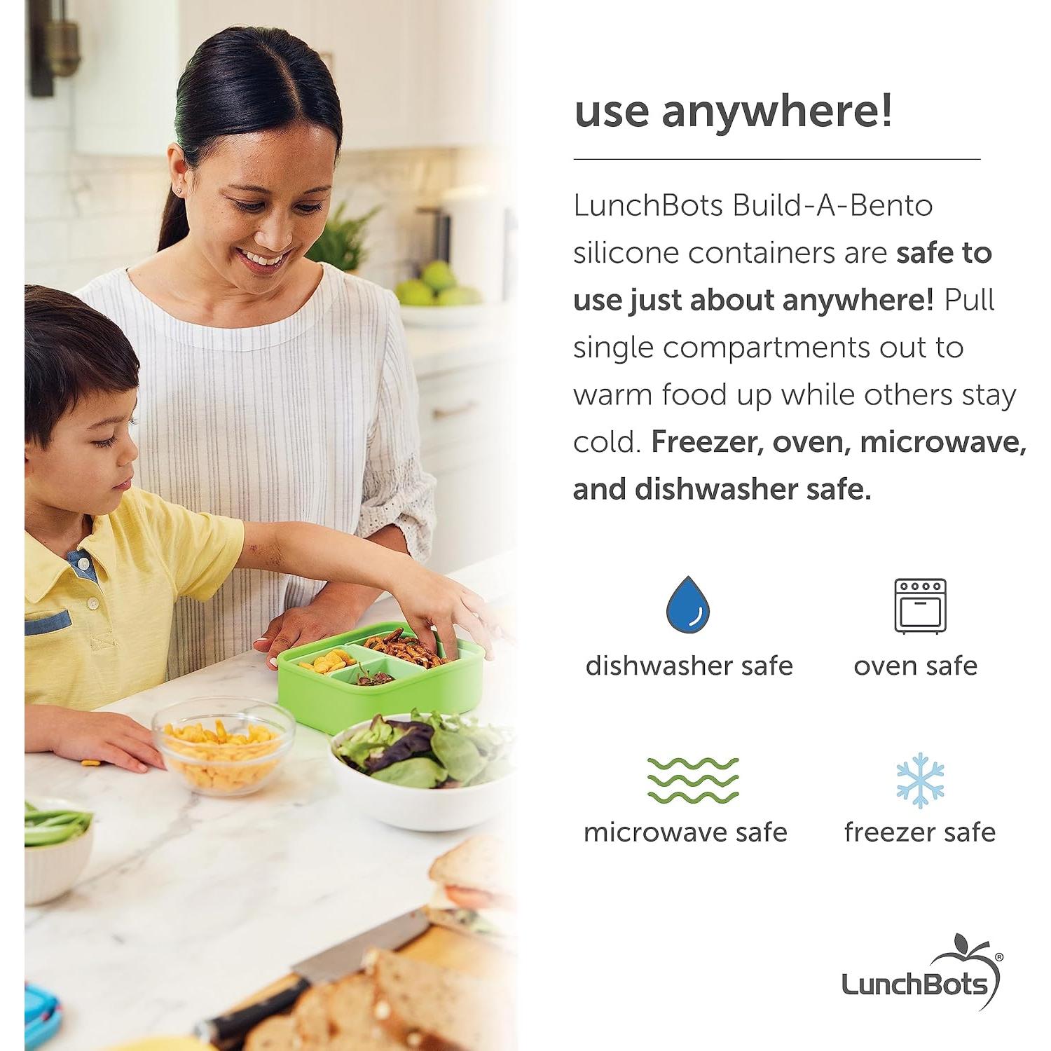 LunchBots Build -a- Bento Lunch Box, Silicone Bento Box for Kids, Multi-Compartment Lunch Container, Oven & Dishwasher Safe, BPA Free, 32 oz - Tie Dye Pink