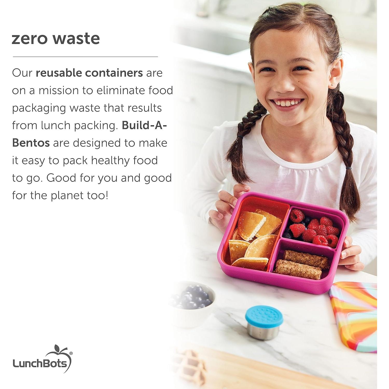 LunchBots Build -a- Bento Lunch Box, Silicone Bento Box for Kids, Multi-Compartment Lunch Container, Oven & Dishwasher Safe, BPA Free, 32 oz - Tie Dye Pink