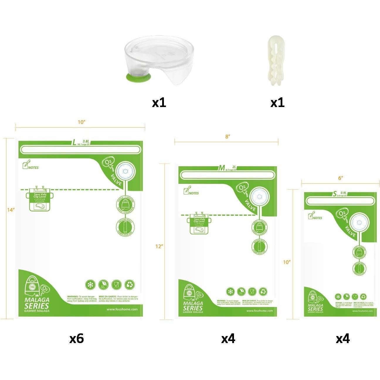 Bolsas de Almacenamiento al Vacío FOSA - 14 Piezas Reutilizables