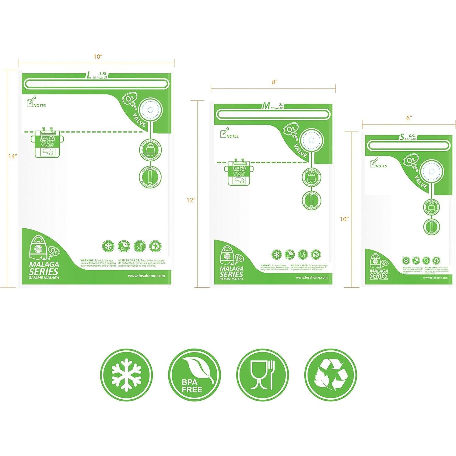 Bolsas de Almacenamiento al Vacío FOSA - 14 Piezas Reutilizables