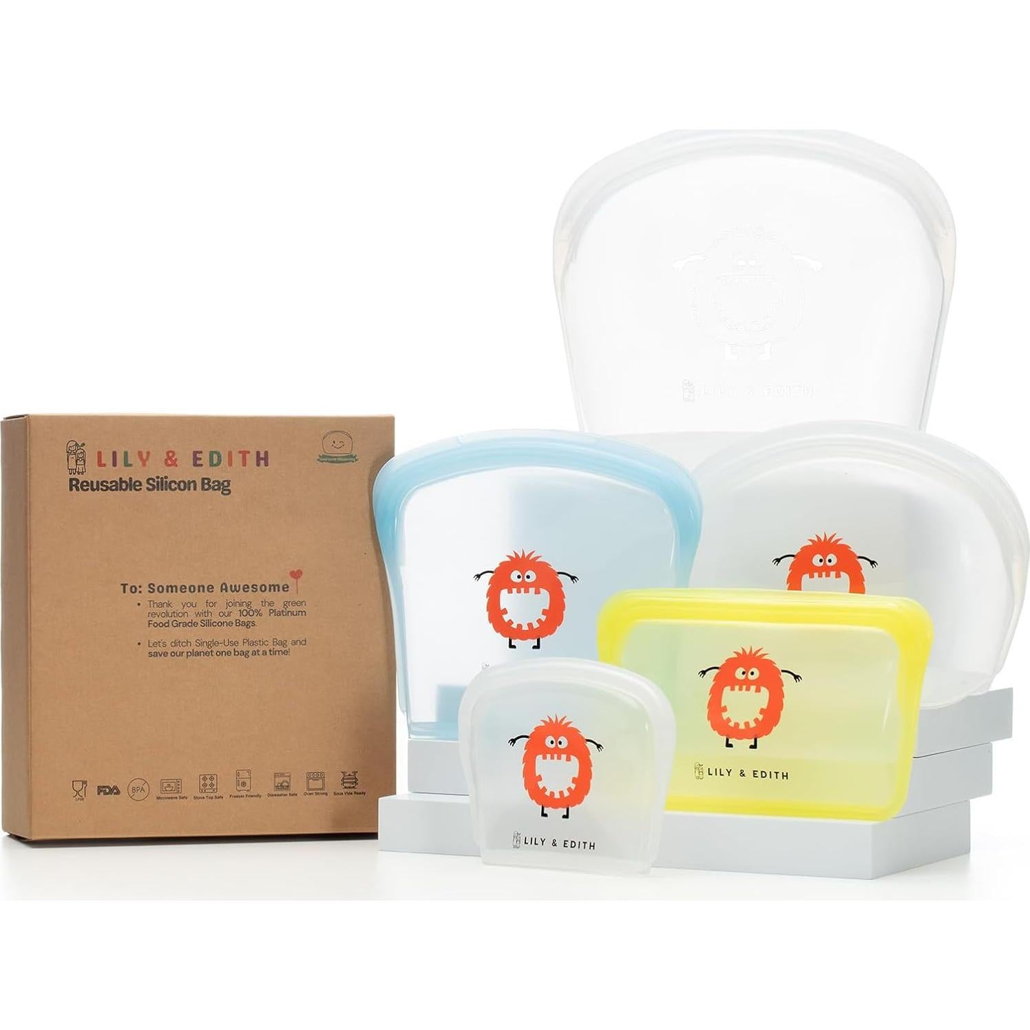 Bolsas de Silicona Reutilizables LILY & EDITH 5 Paquete Blanco