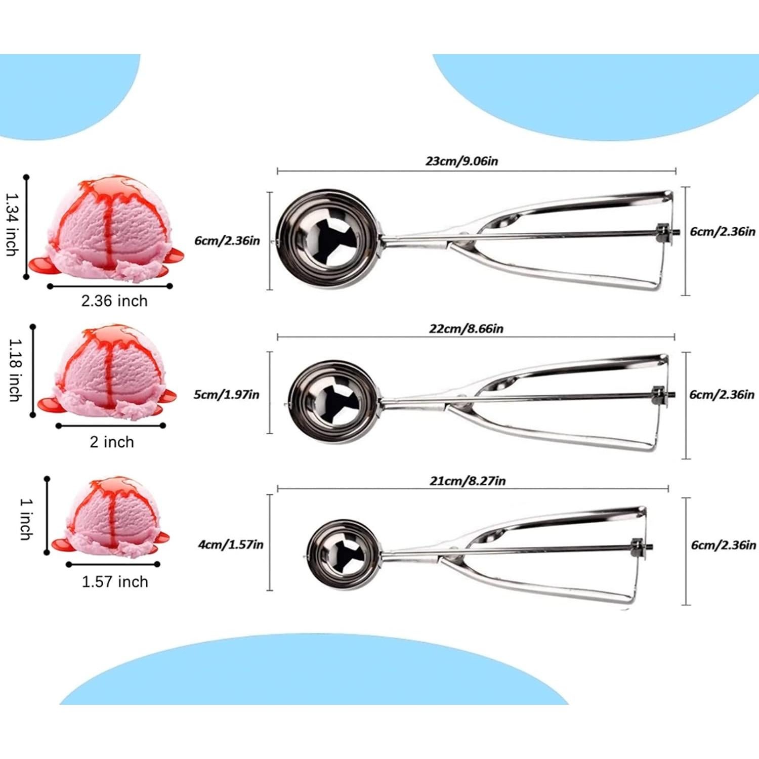 Juego de Cucharones para Galletas YQMYXG - 3 Tamaños Acero Inoxidable