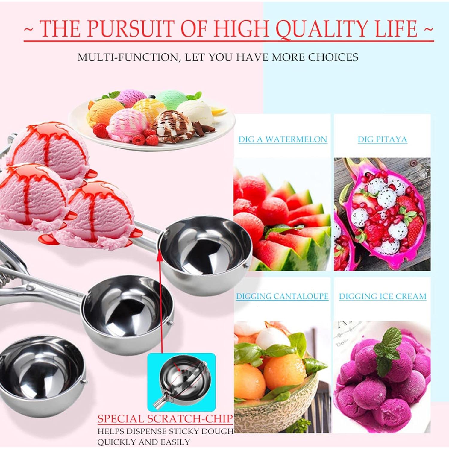 Juego de Cucharones para Galletas YQMYXG - 3 Tamaños Acero Inoxidable