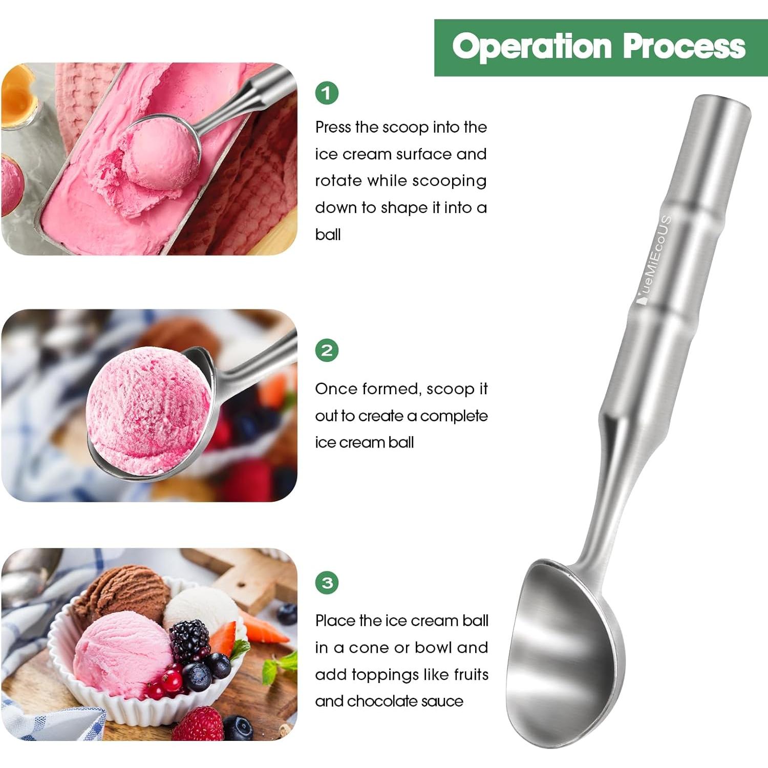 Cucharón de Helado Acero Inoxidable YueMiEco - Mango Ergonómico