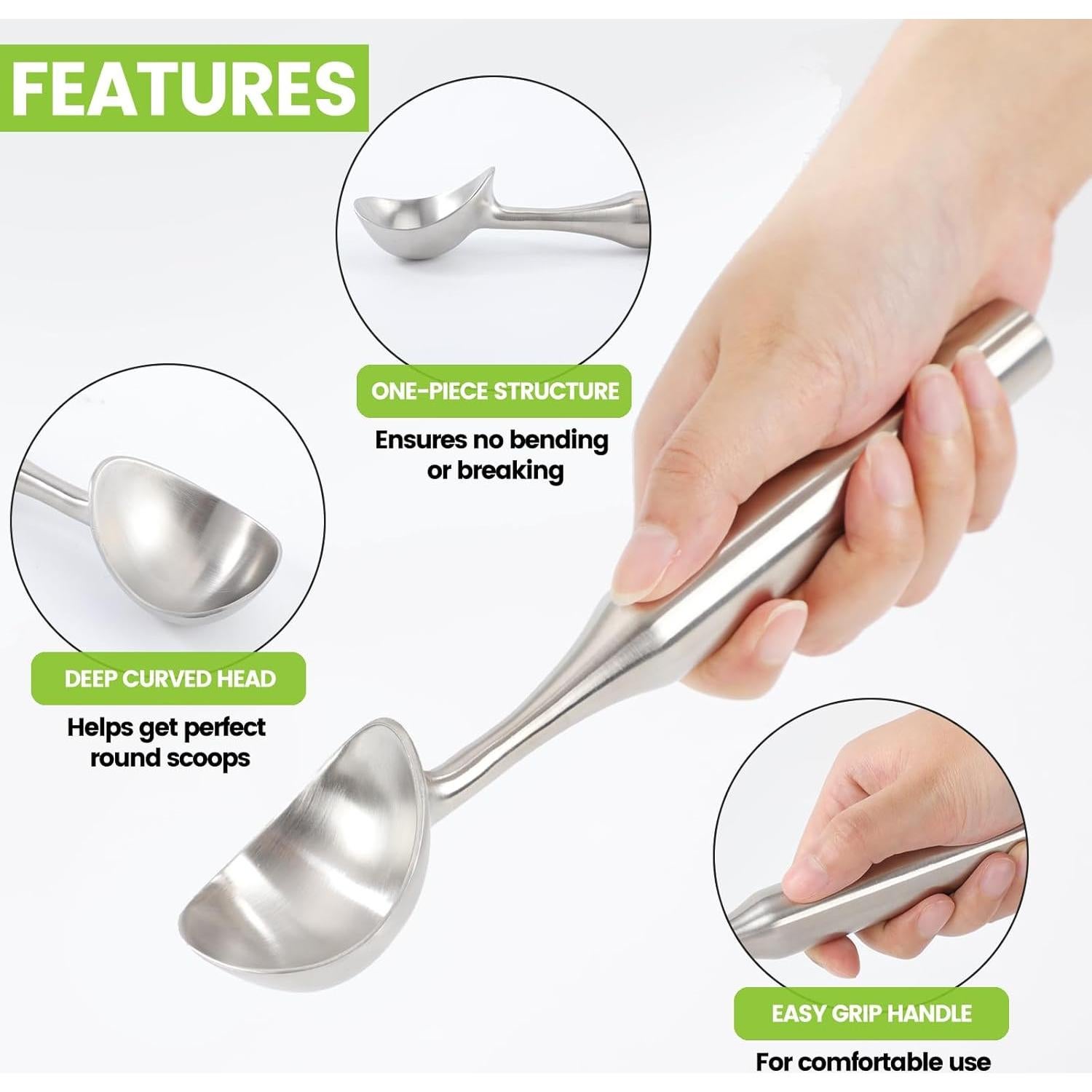 Cucharón de Helado CUNSENR Acero Inoxidable Ergonómico 21.1cm