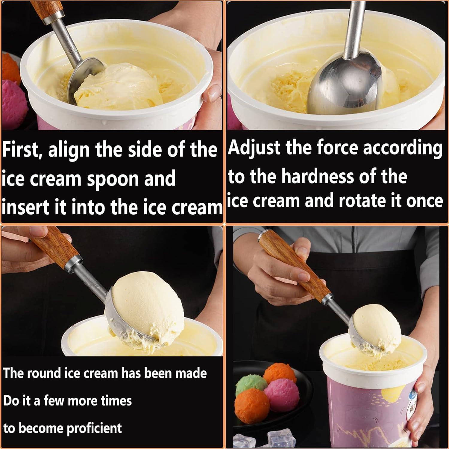 Cucharón de Helado CMMKCNNK de Acero Inoxidable con Mango de Madera