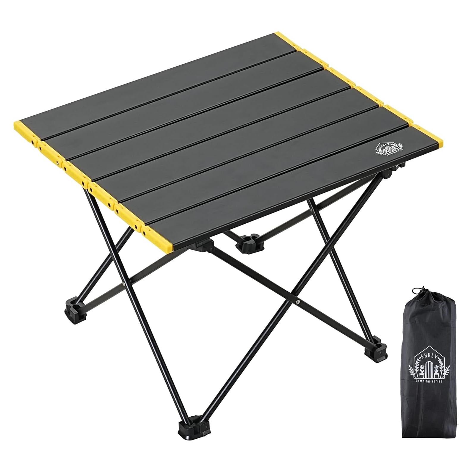 Mesa de Camping Plegable EHHLY Compacta de Aluminio Negra